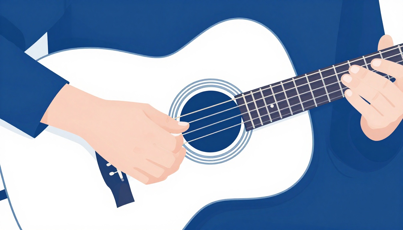 A hand fingerpicking near the soundhole of an acoustic 12-string guitar