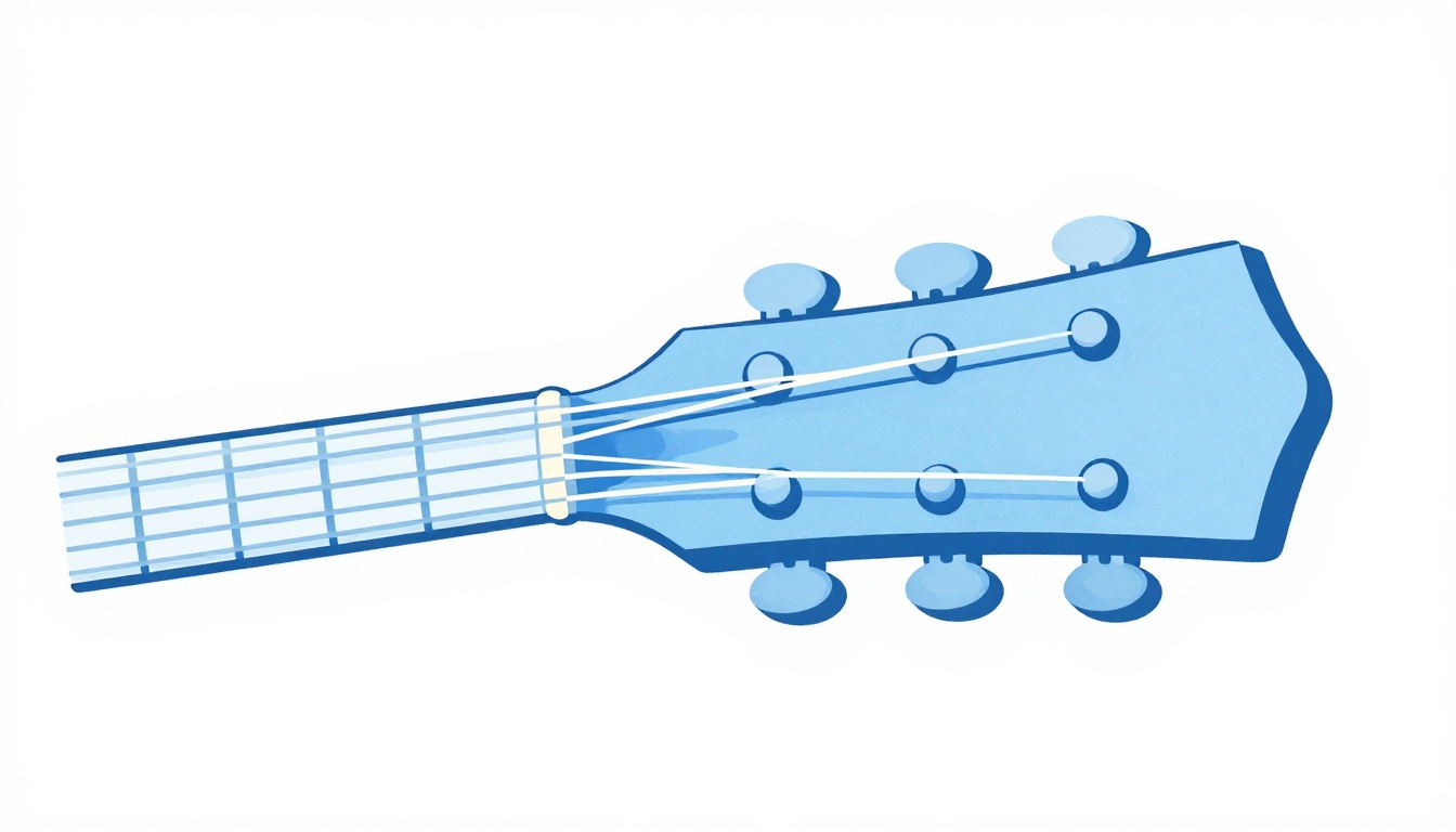 A hand winding a string around a tuning post on an acoustic guitar headstock