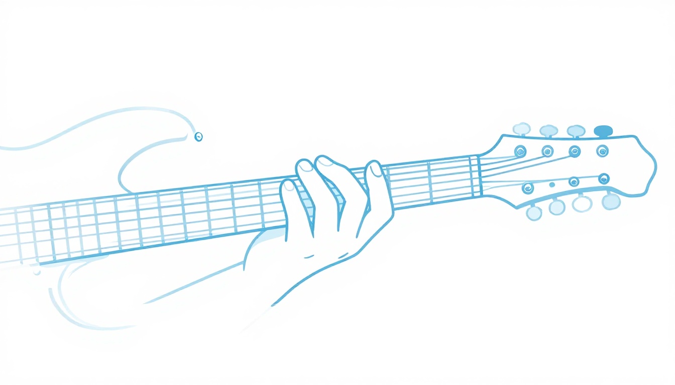 A close-up of a hand bending a string upward on an electric guitar fretboard