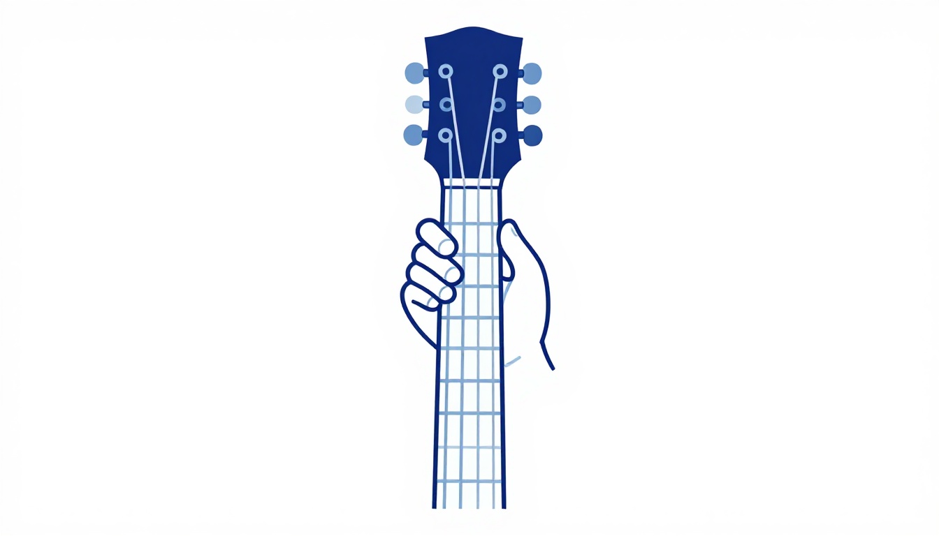 A left hand fretting notes higher up an electric guitar neck near the twelfth fret