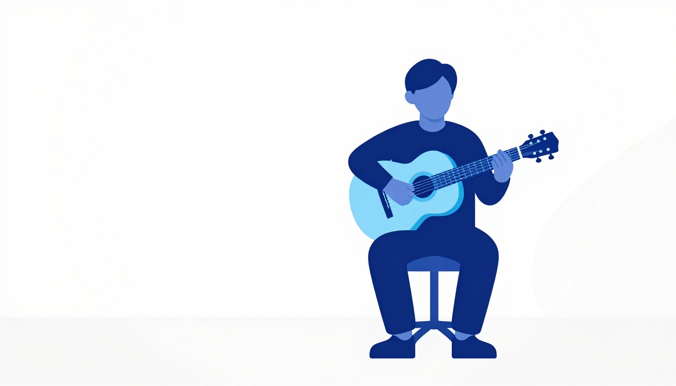 A person sitting on a stool practicing guitar scales in a quiet room with soft natural light