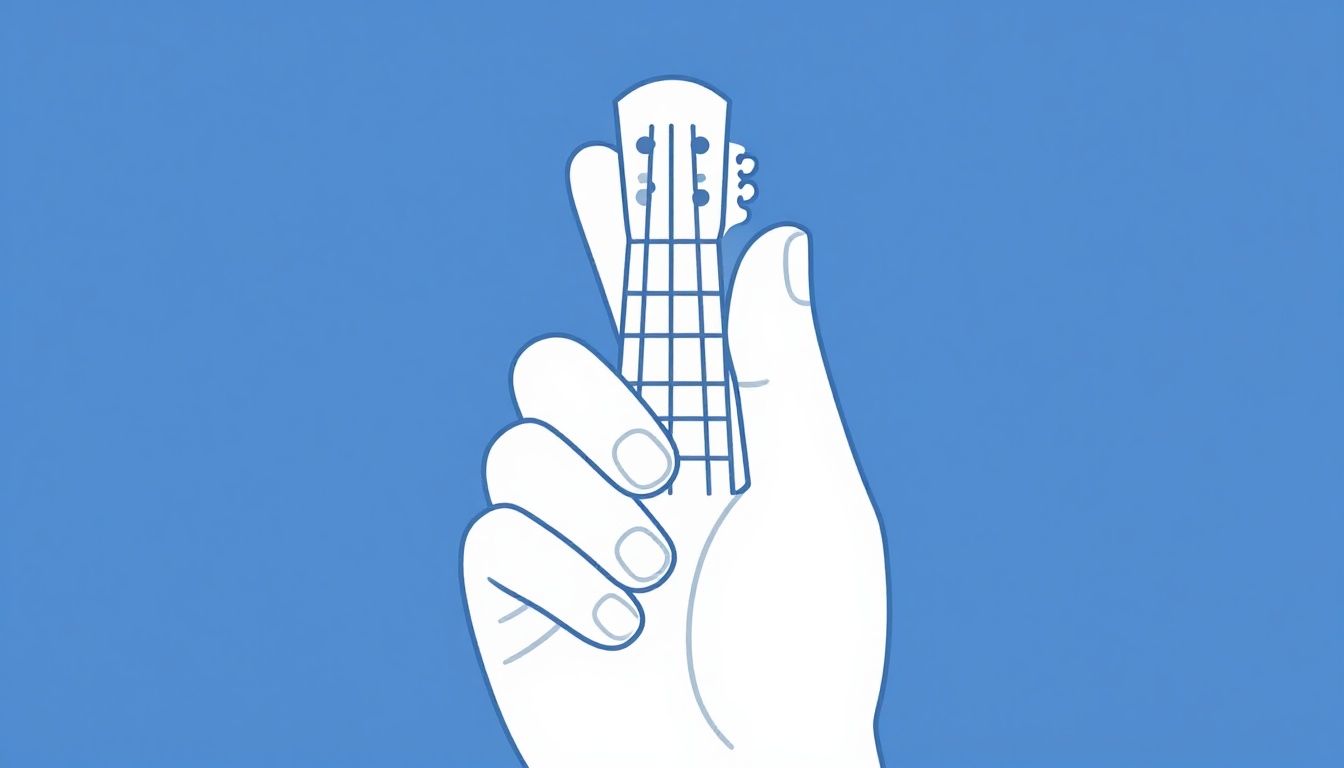An extreme close up of an index finger rolled onto its outer edge pressing firmly across several guitar strings