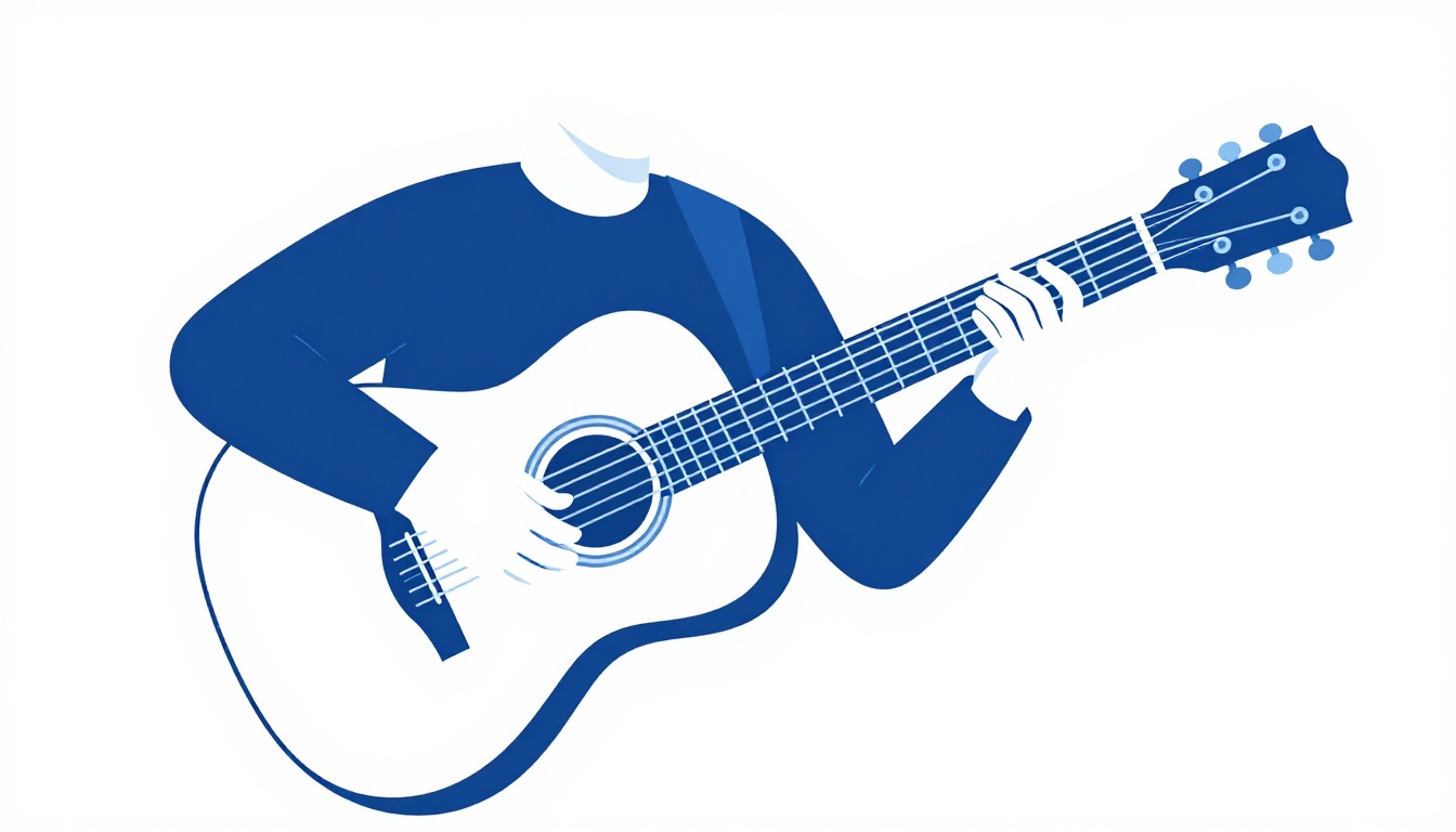 A hand strumming the middle strings of an acoustic guitar with a pick, avoiding the outer strings
