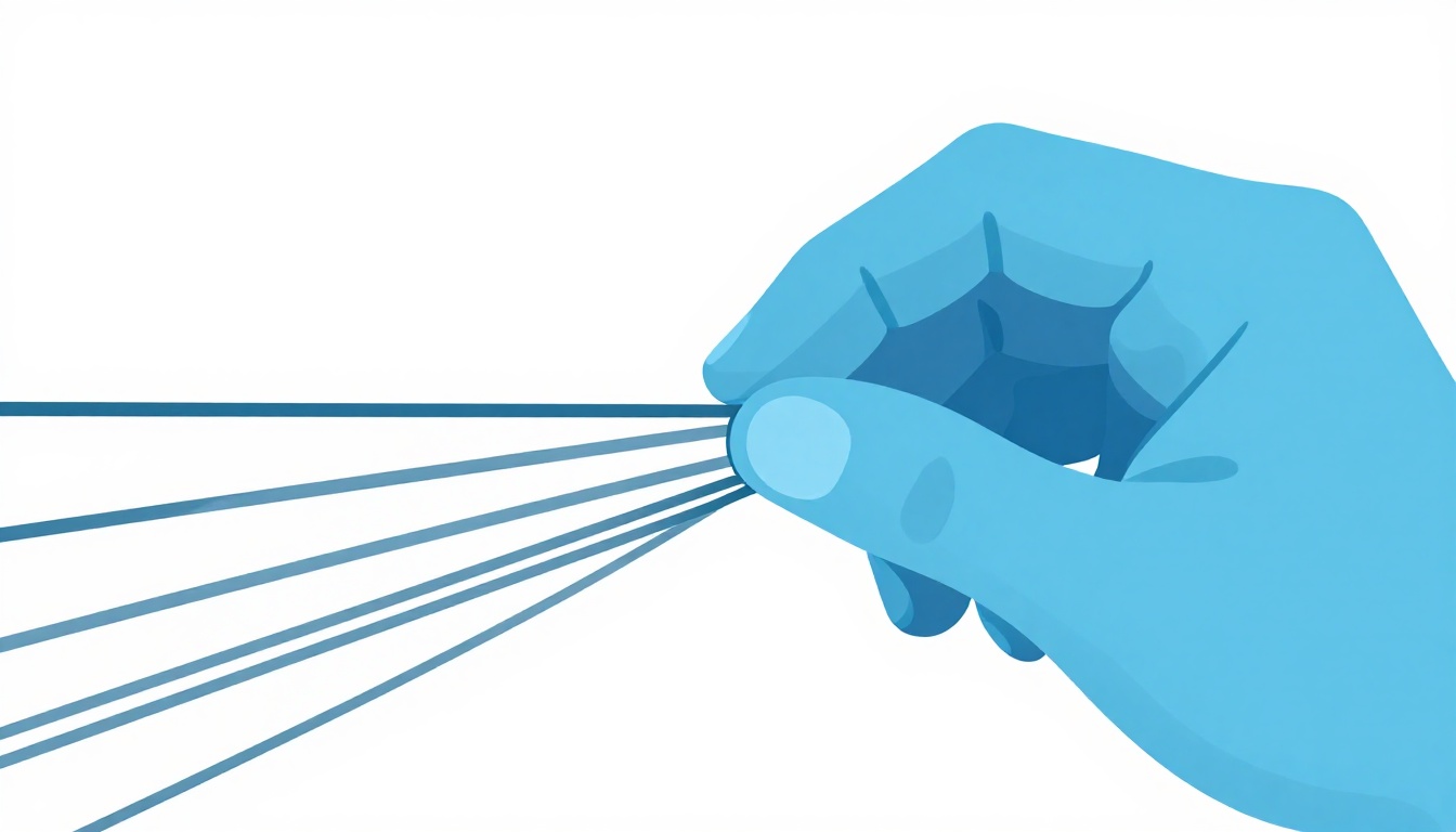 An extreme close-up of a fingertip pressing a guitar string down right behind a metal fret wire