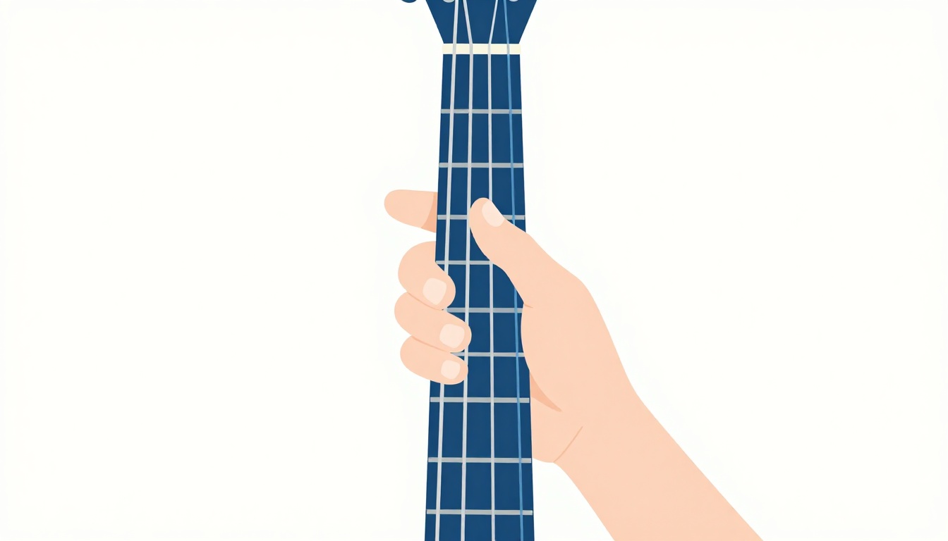 A close up of three left hand fingers pressing the top three strings of a guitar neck near the second and fourth frets, no barre finger involved