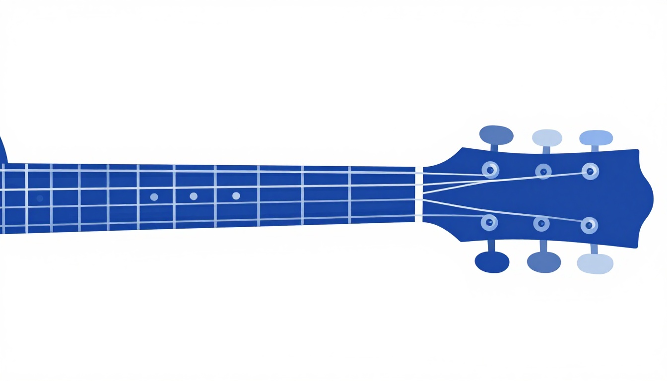 A close-up of a left hand spread across a wider section of an acoustic guitar neck higher up near the middle frets, fingers reaching across multiple fret positions