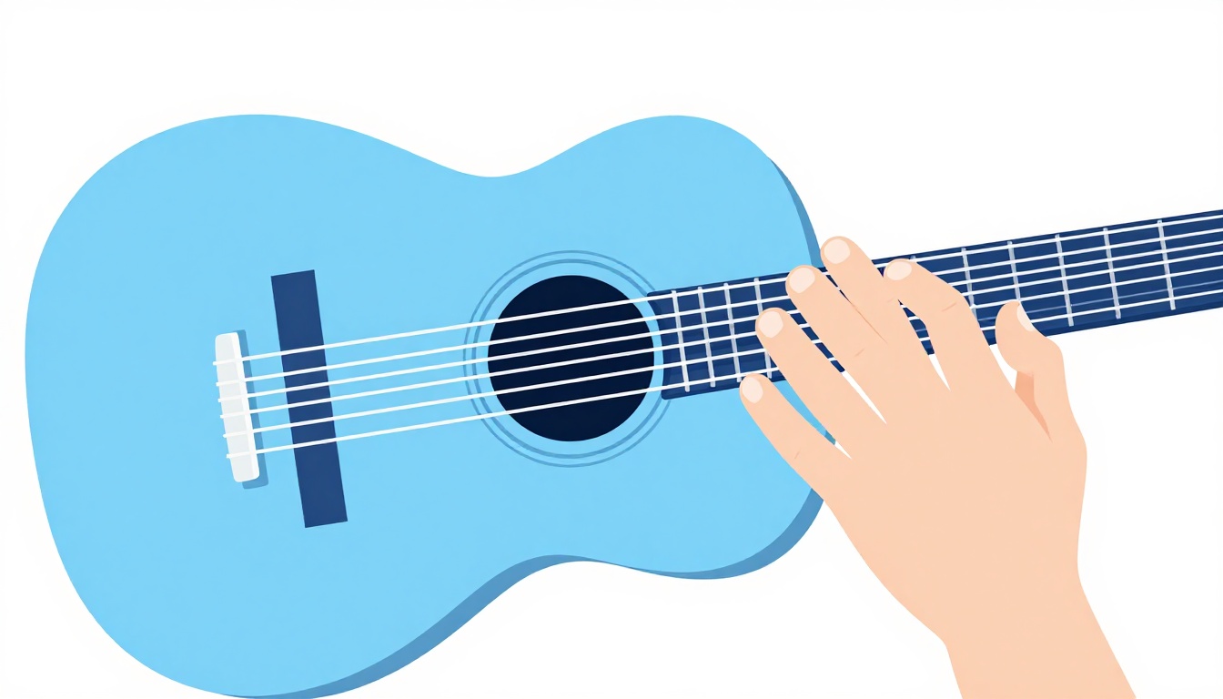 A close-up of a right hand plucking individual strings near the sound hole of an acoustic guitar, thumb and fingers separated over different strings