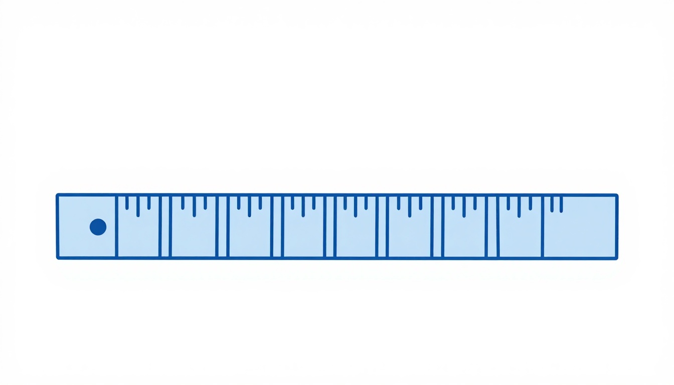 A small metal ruler held next to guitar strings above the fretboard measuring the gap between string and fret