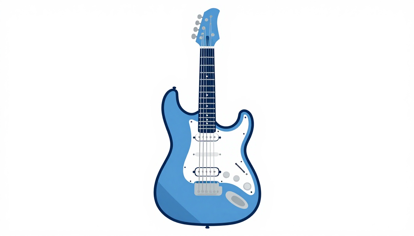 A sleek electric guitar with two humbucker pickups and a slim fast neck, angled dramatically on a stand