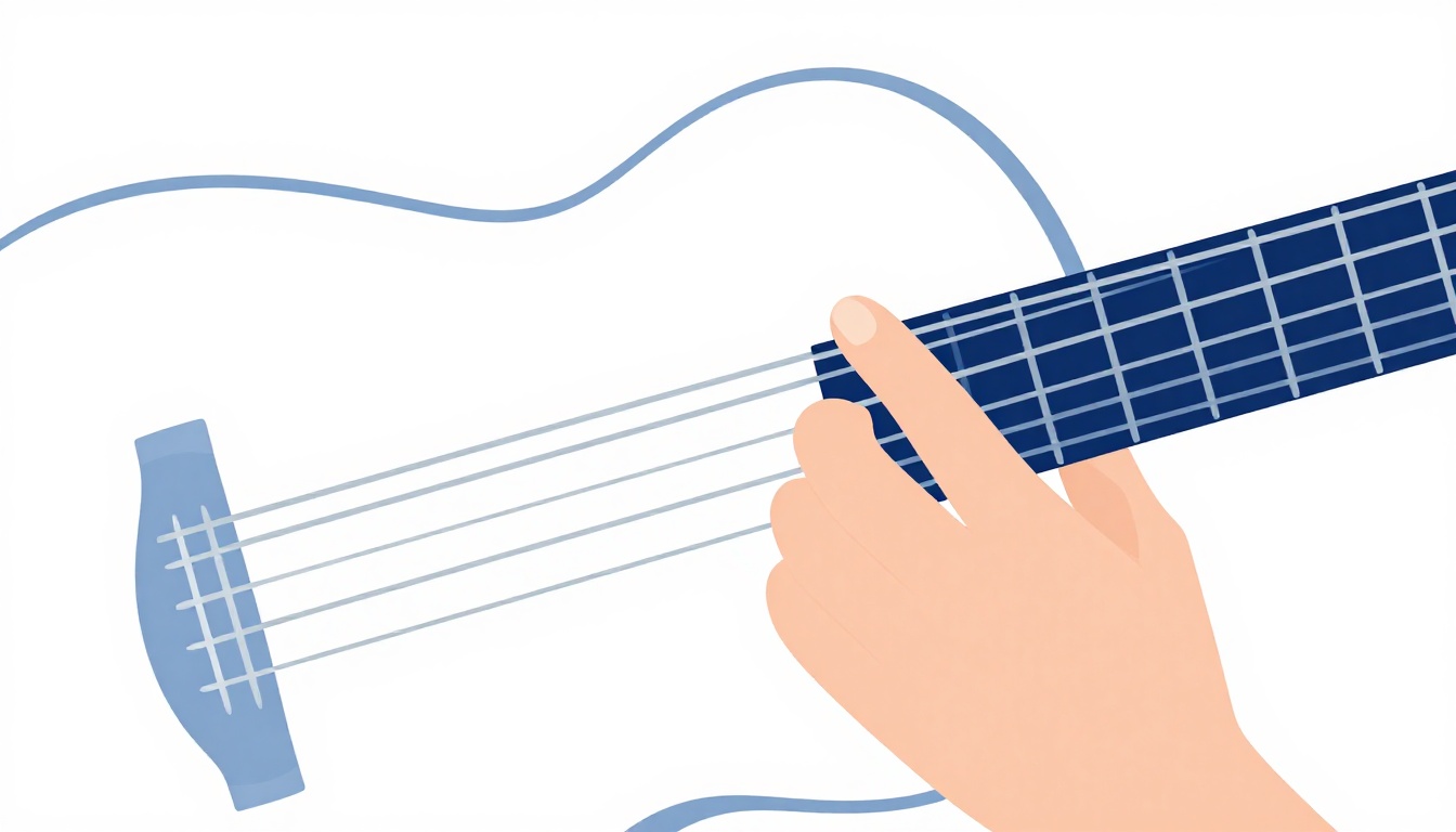A close up of a right hand plucking individual strings near the sound hole of an acoustic guitar, thumb and fingers separated
