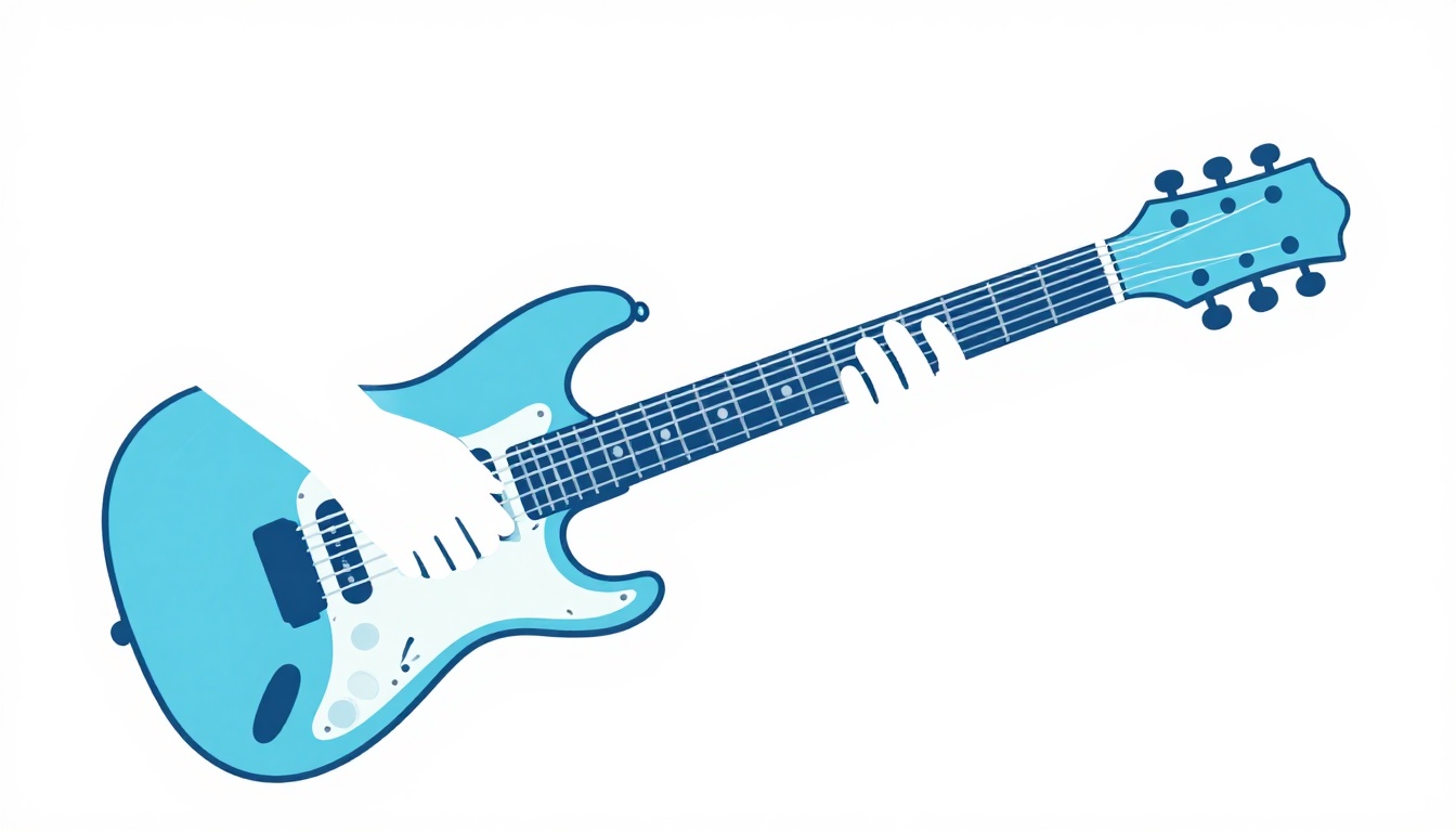 A left hand shaping a five note minor pentatonic pattern on an electric guitar neck