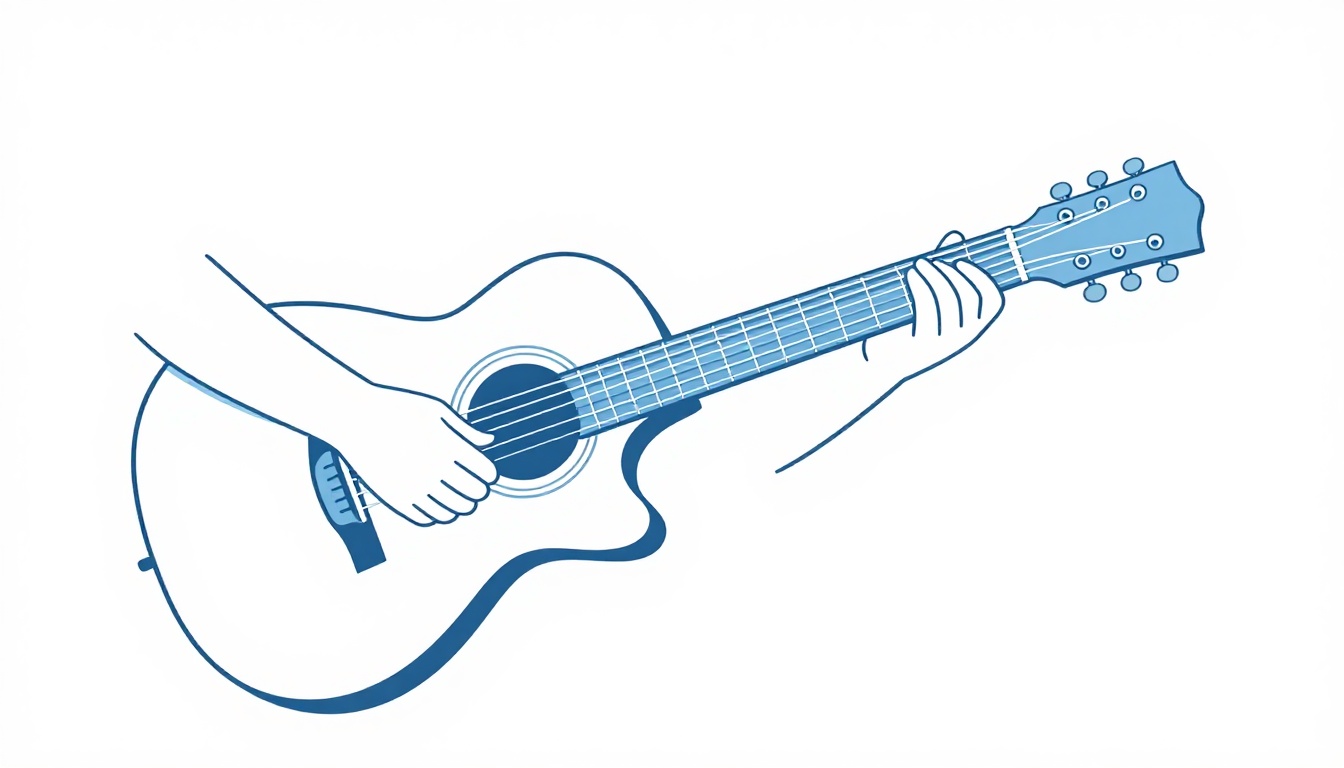 A hand placing a capo onto the second fret of an acoustic guitar neck