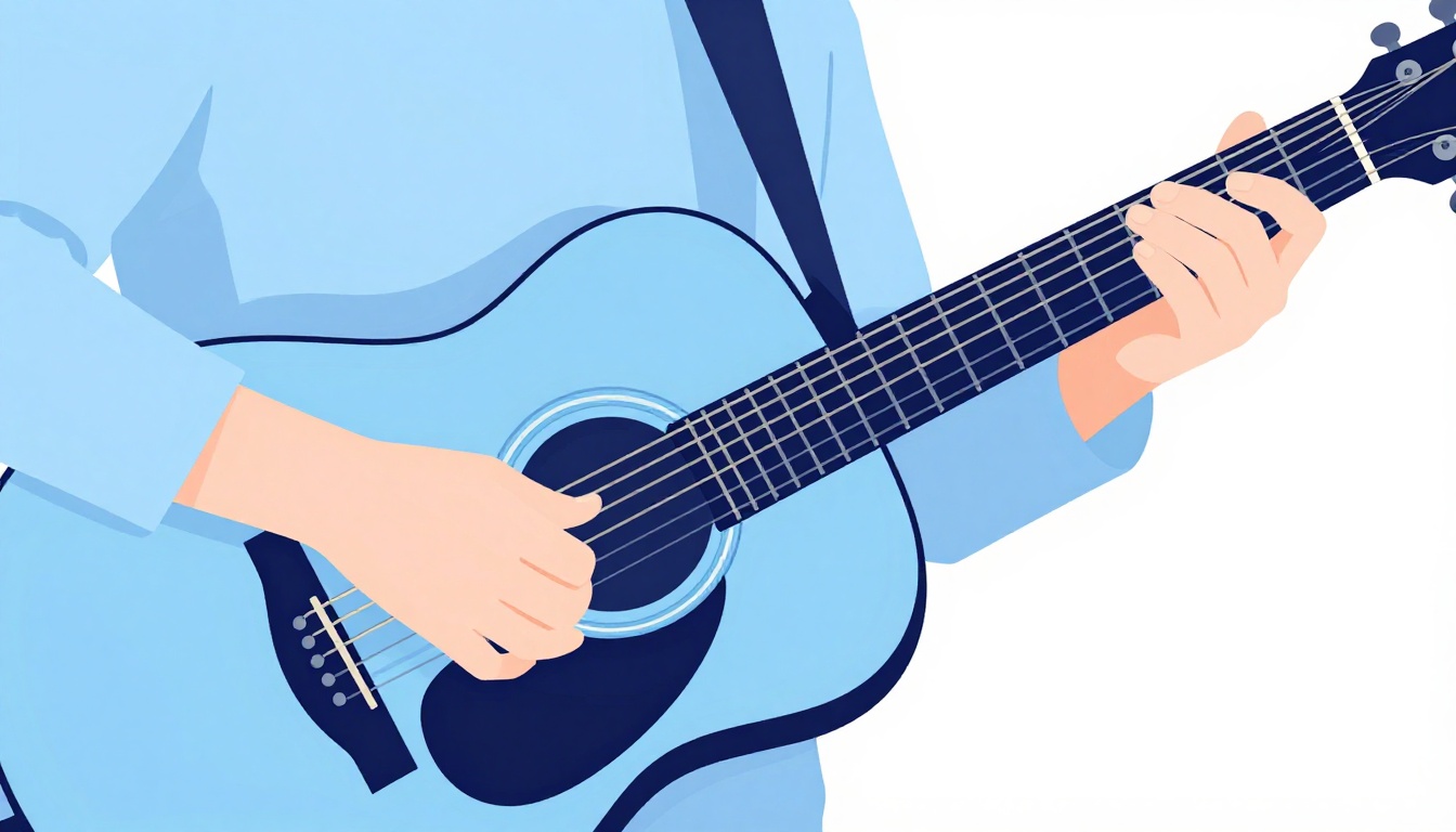 A close up of a right hand strumming an acoustic guitar near the sound hole