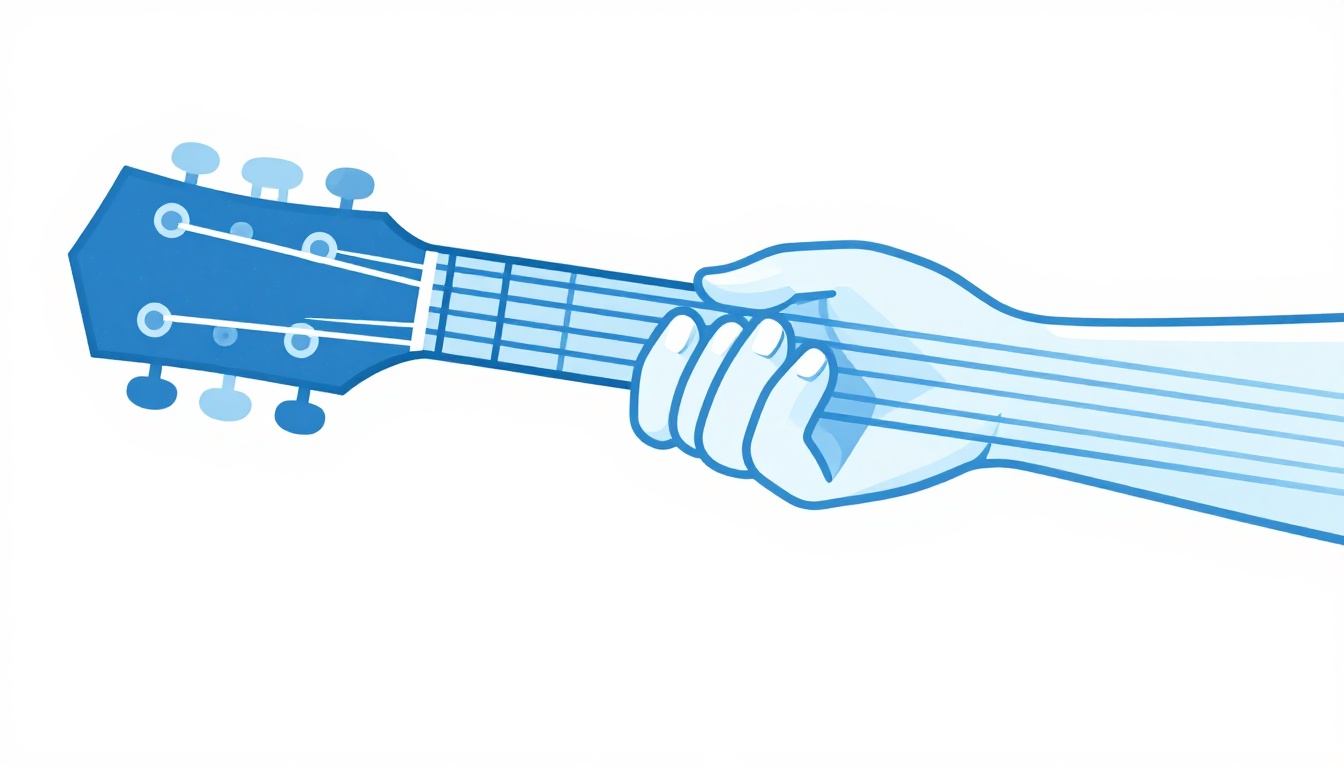 A close up of a right hand plucking individual strings near the sound hole of an acoustic guitar, thumb and fingers separated