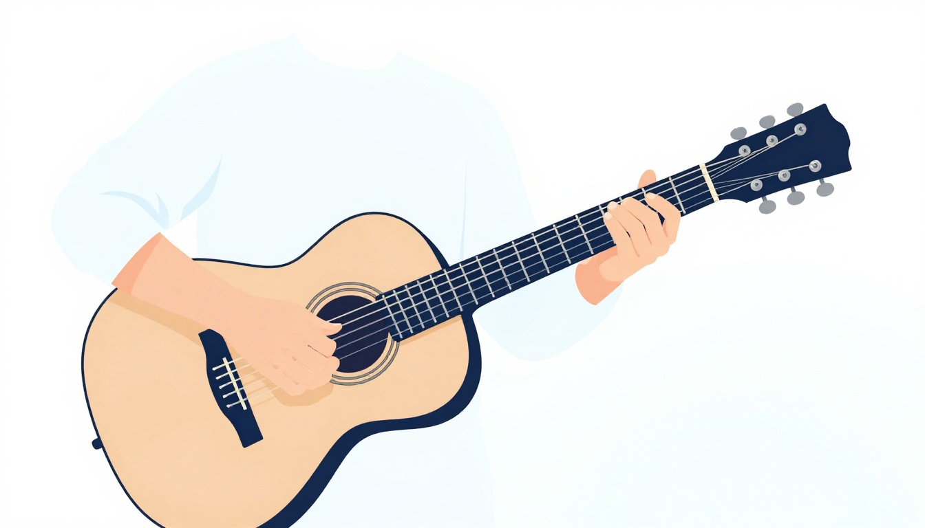 A hand transitioning between two chord shapes on a guitar neck, fingers mid-movement between positions