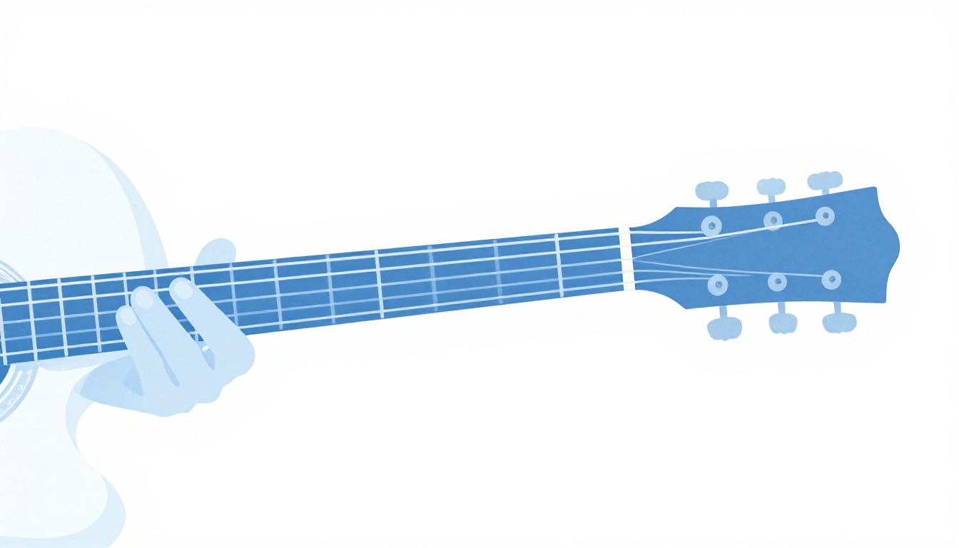 A hand mid-motion moving between two chord shapes on an acoustic guitar neck