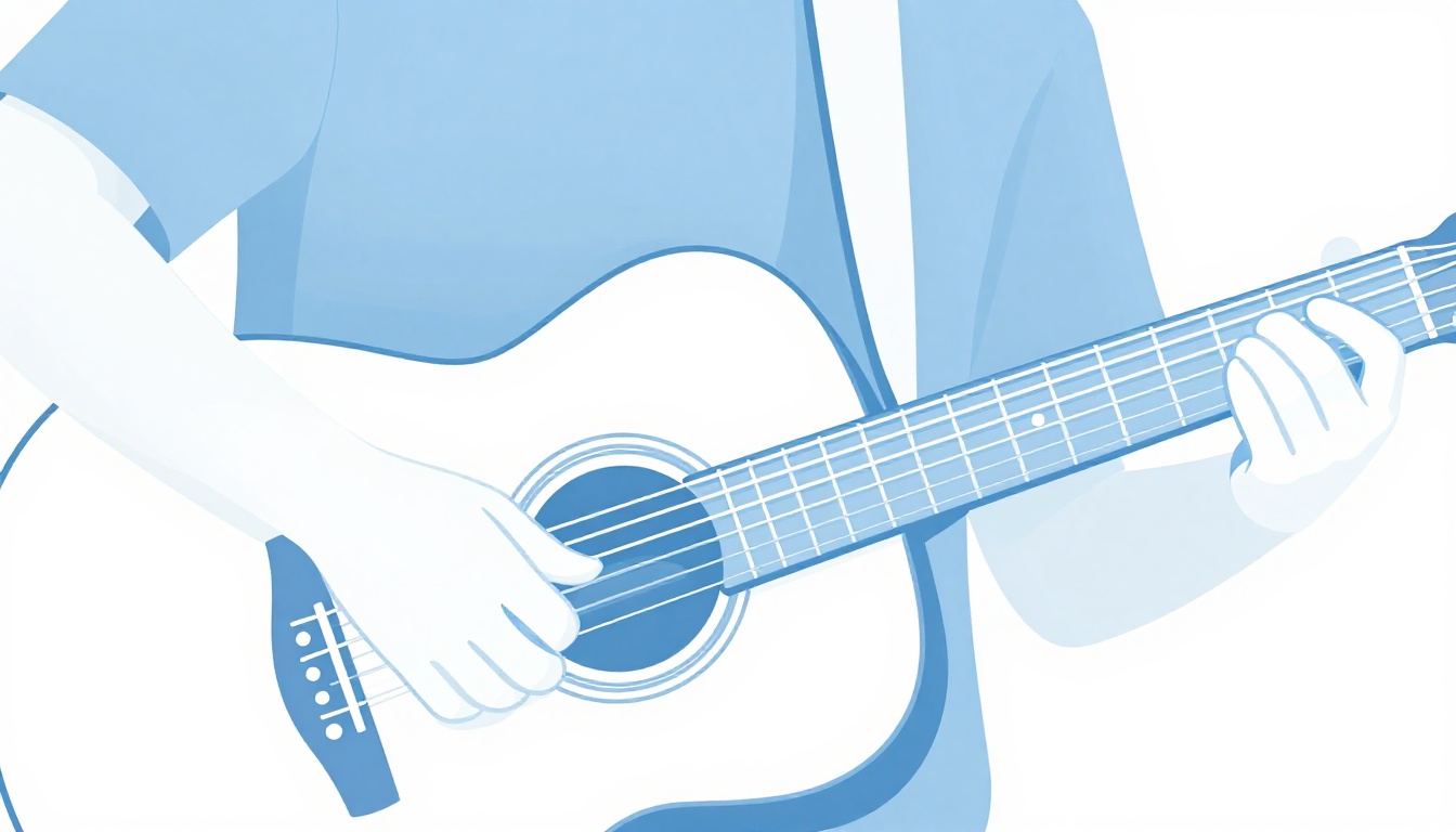 A close-up of a hand strumming a fuller Dmaj7 voicing that includes the open A string, starting the strum from the fifth string