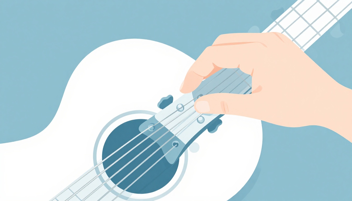 A close-up of a hand adjusting a tuning peg on a guitar headstock