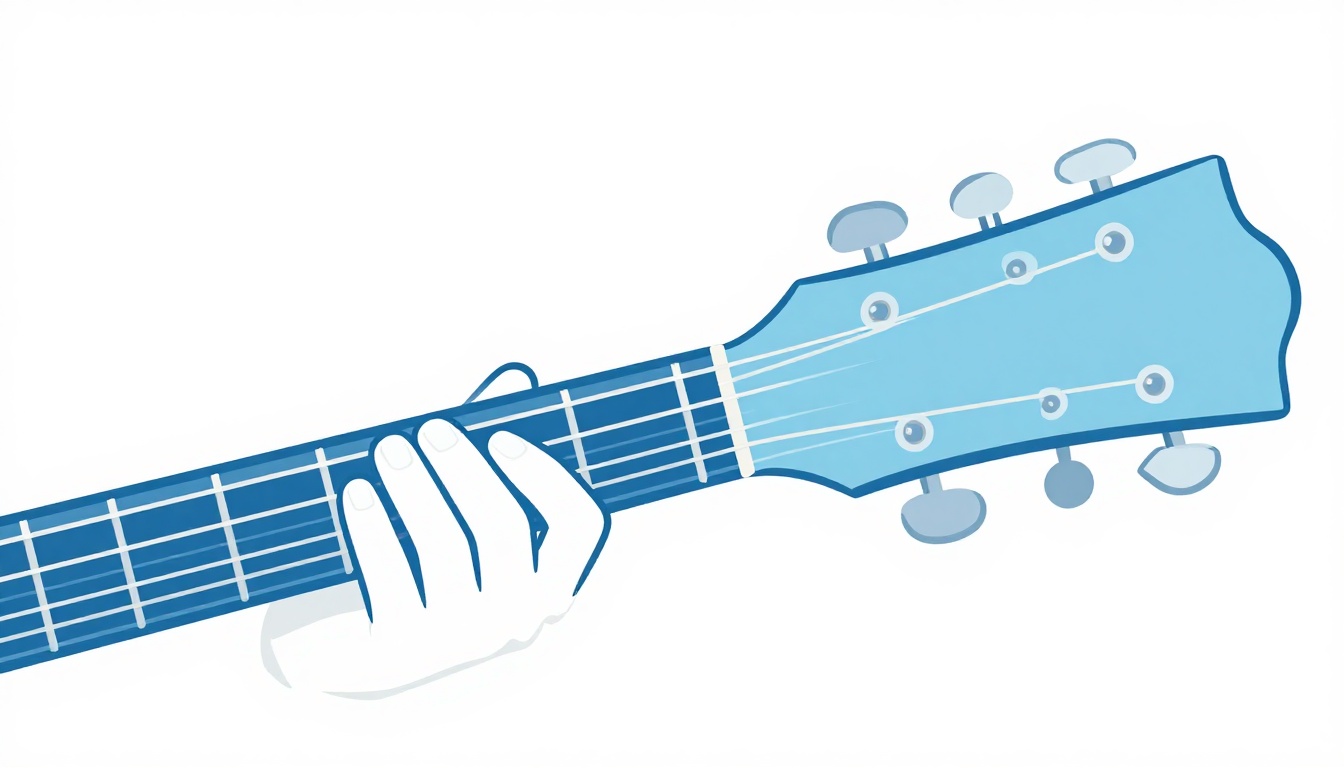 A close-up of a left hand moving between two open chord shapes on an acoustic guitar neck, fingers mid transition