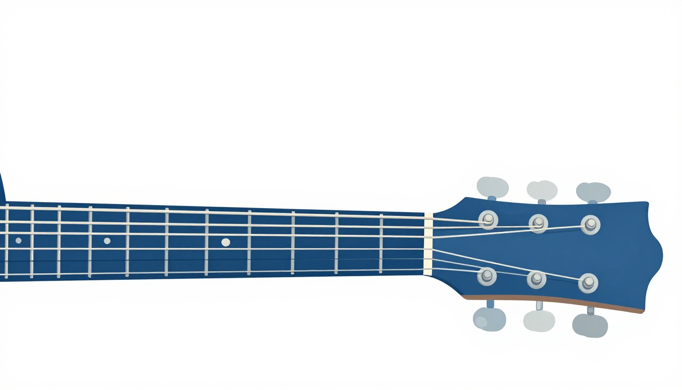 A close-up of an acoustic guitar neck with a hand resting lightly across several frets, illustrating the different positions a suspended chord can be played in