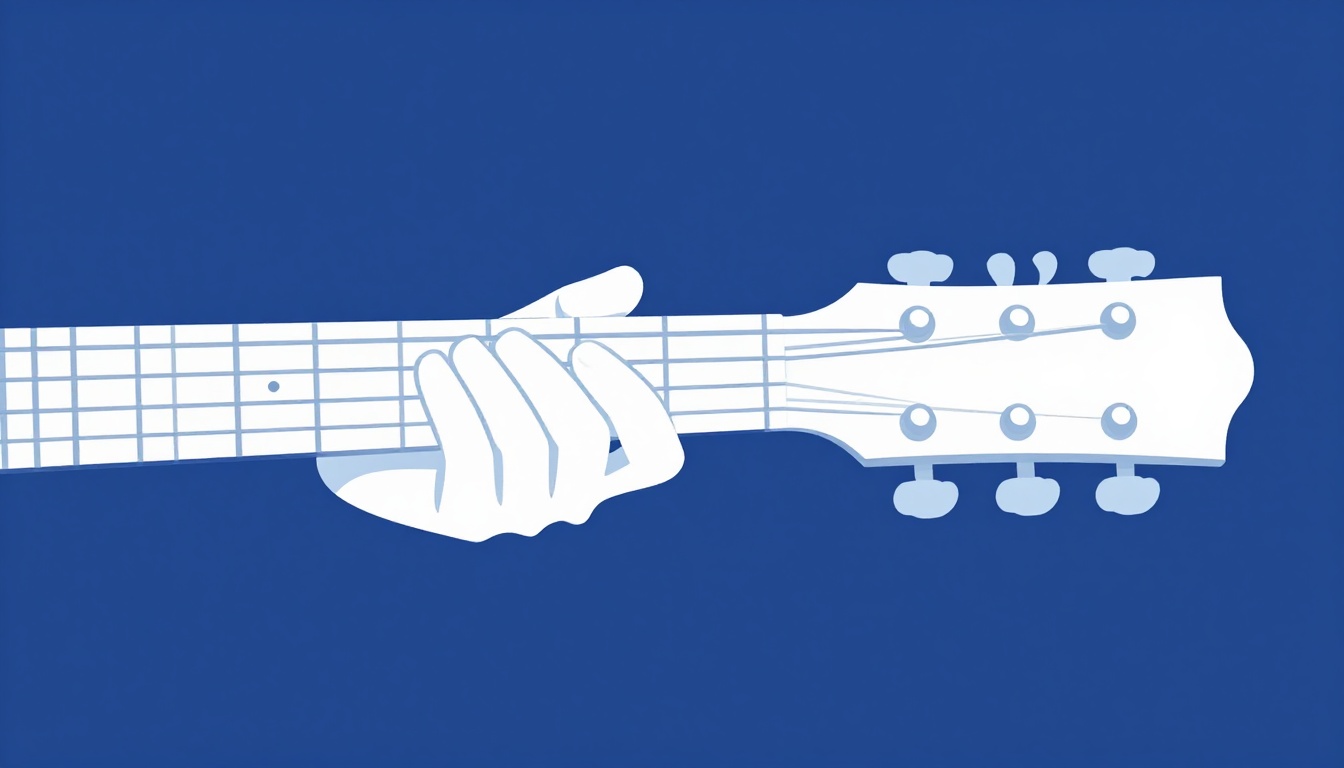 A hand clamping a capo onto the neck of an acoustic guitar