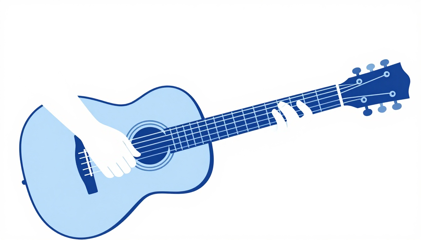 A right hand fingerpicking an acoustic guitar near the sound hole, thumb resting on a bass string and three fingers positioned over the treble strings