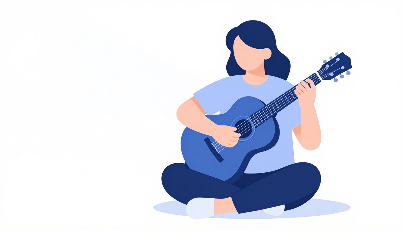 A person sitting alone outdoors playing an acoustic guitar with dust particles drifting through a beam of sunlight