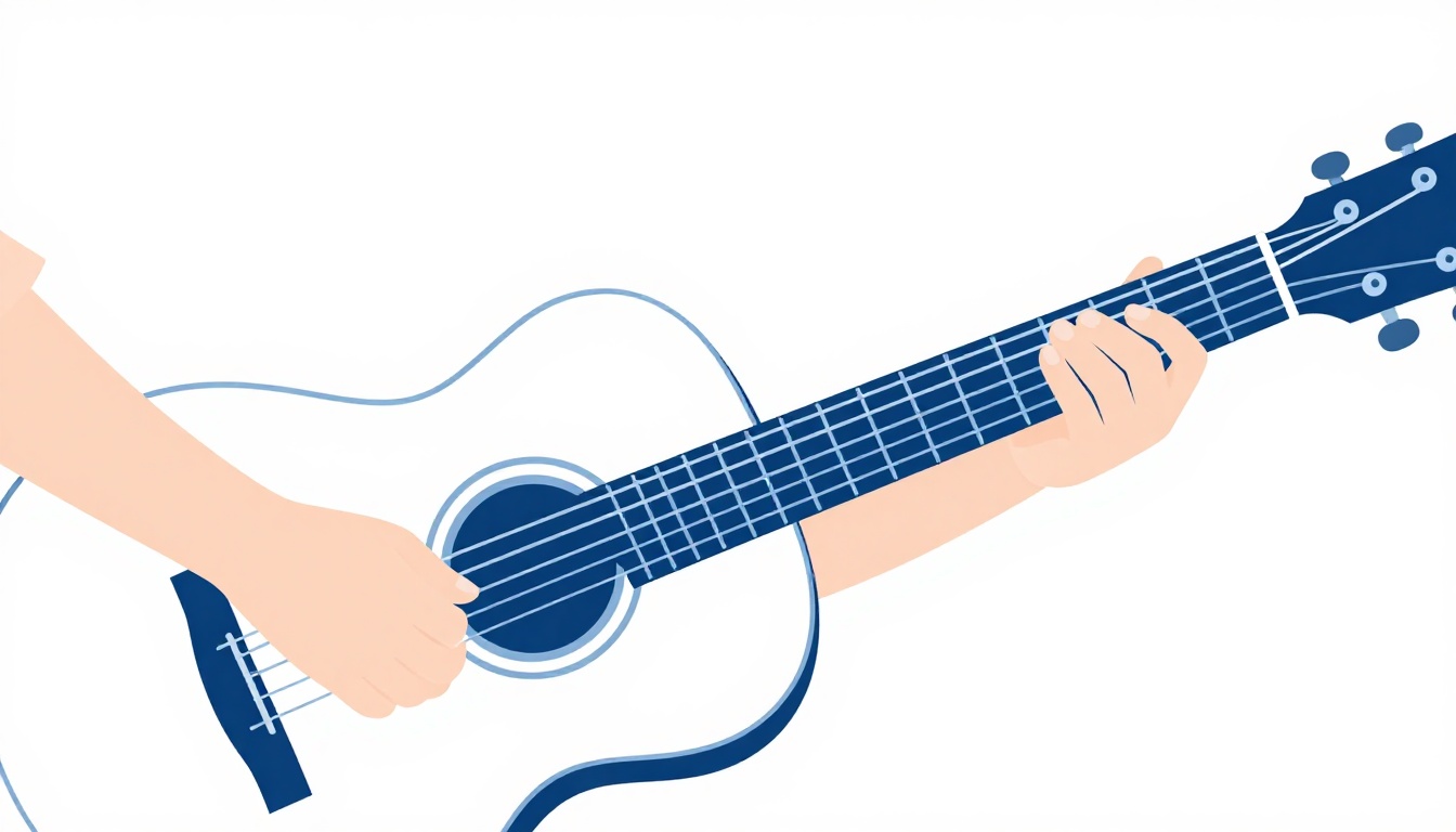 A close up of a right hand strumming an acoustic guitar with a pick near the sound hole