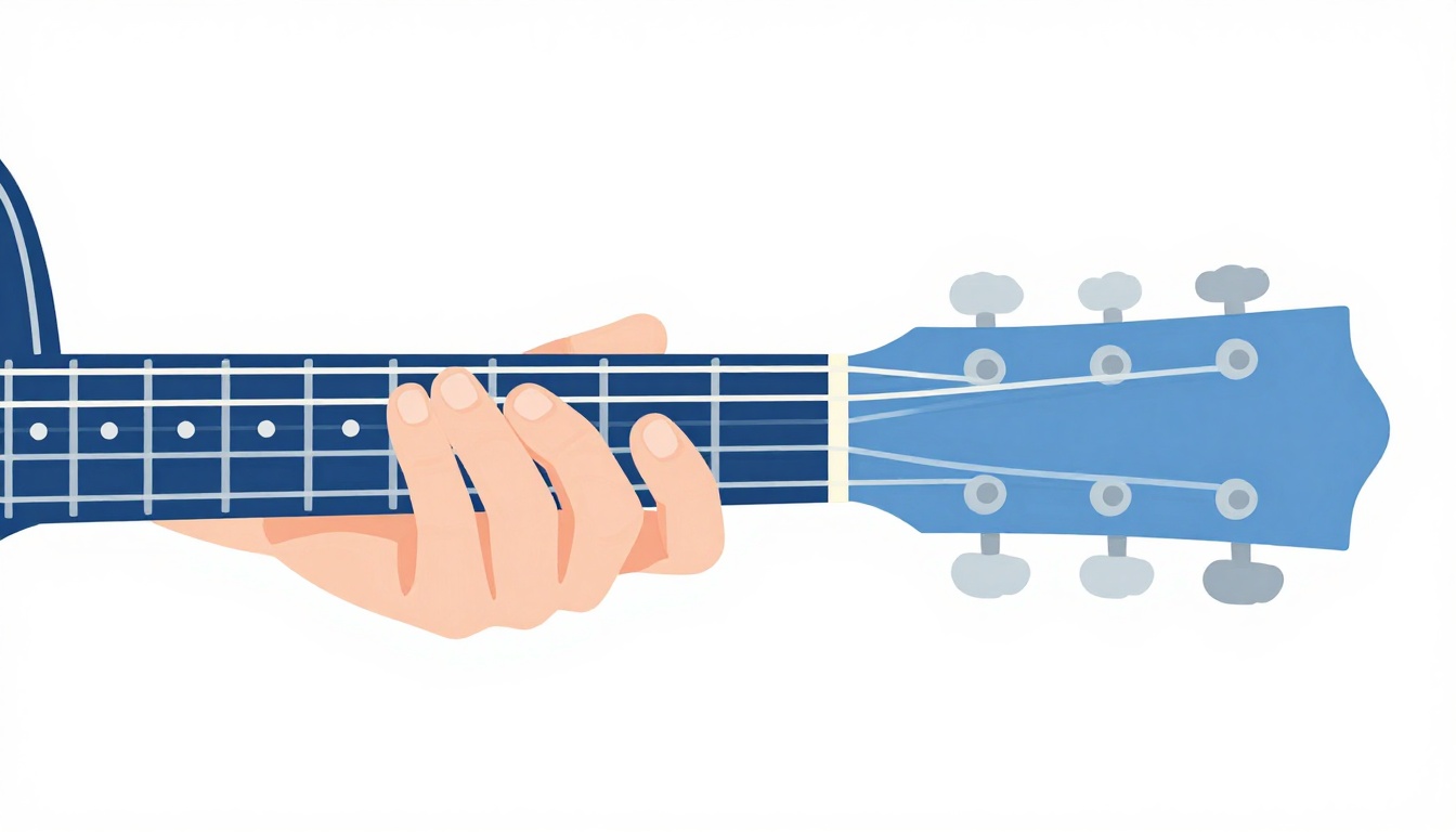 A left hand switching between two open chord shapes on an acoustic guitar neck