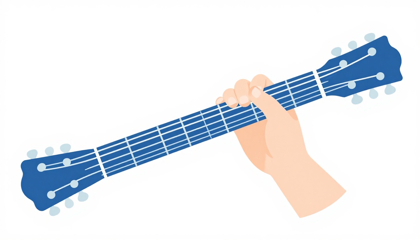 A hand sliding a barre chord shape along a guitar neck between two fret positions