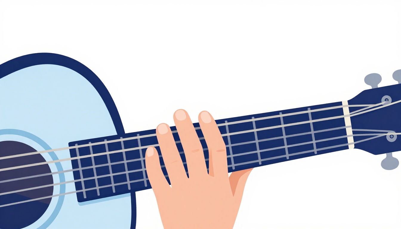 A close-up of a hand lifting one finger off an acoustic guitar neck while the other fingers stay relaxed and still