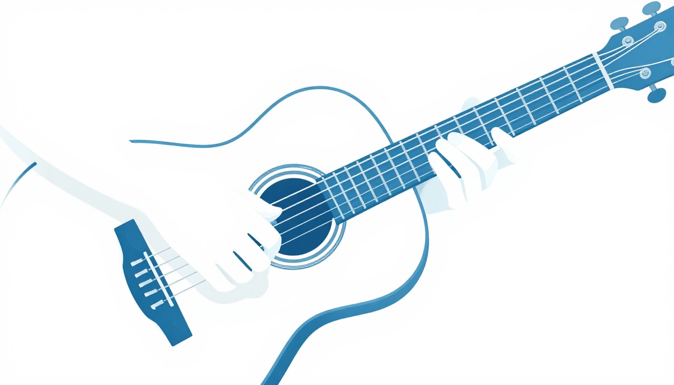 A close-up of a right hand plucking individual strings near the sound hole of an acoustic guitar, thumb and fingers separated