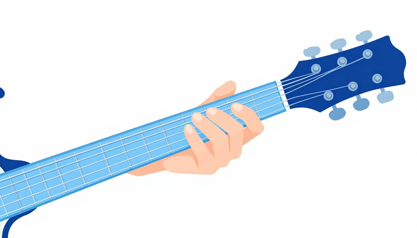A close up of a fretting hand positioned high on an electric guitar neck around the ninth and eleventh frets