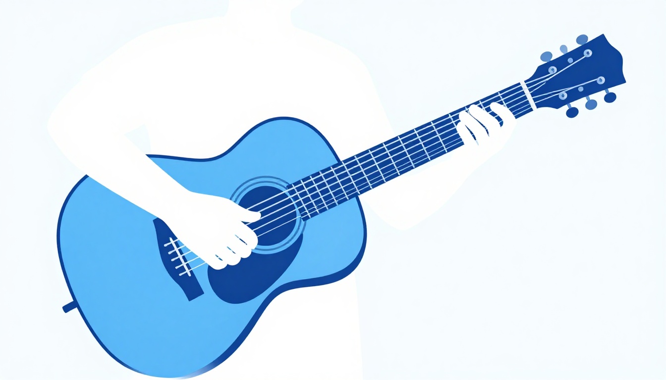 A hand strumming lightly across acoustic guitar strings near the soundhole