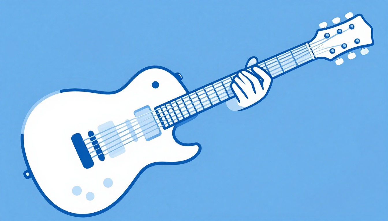 A hand strumming energetically across all six strings of an electric guitar