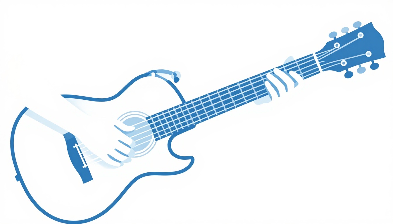 A hand strumming a guitar with visible motion blur suggesting a steady rhythm