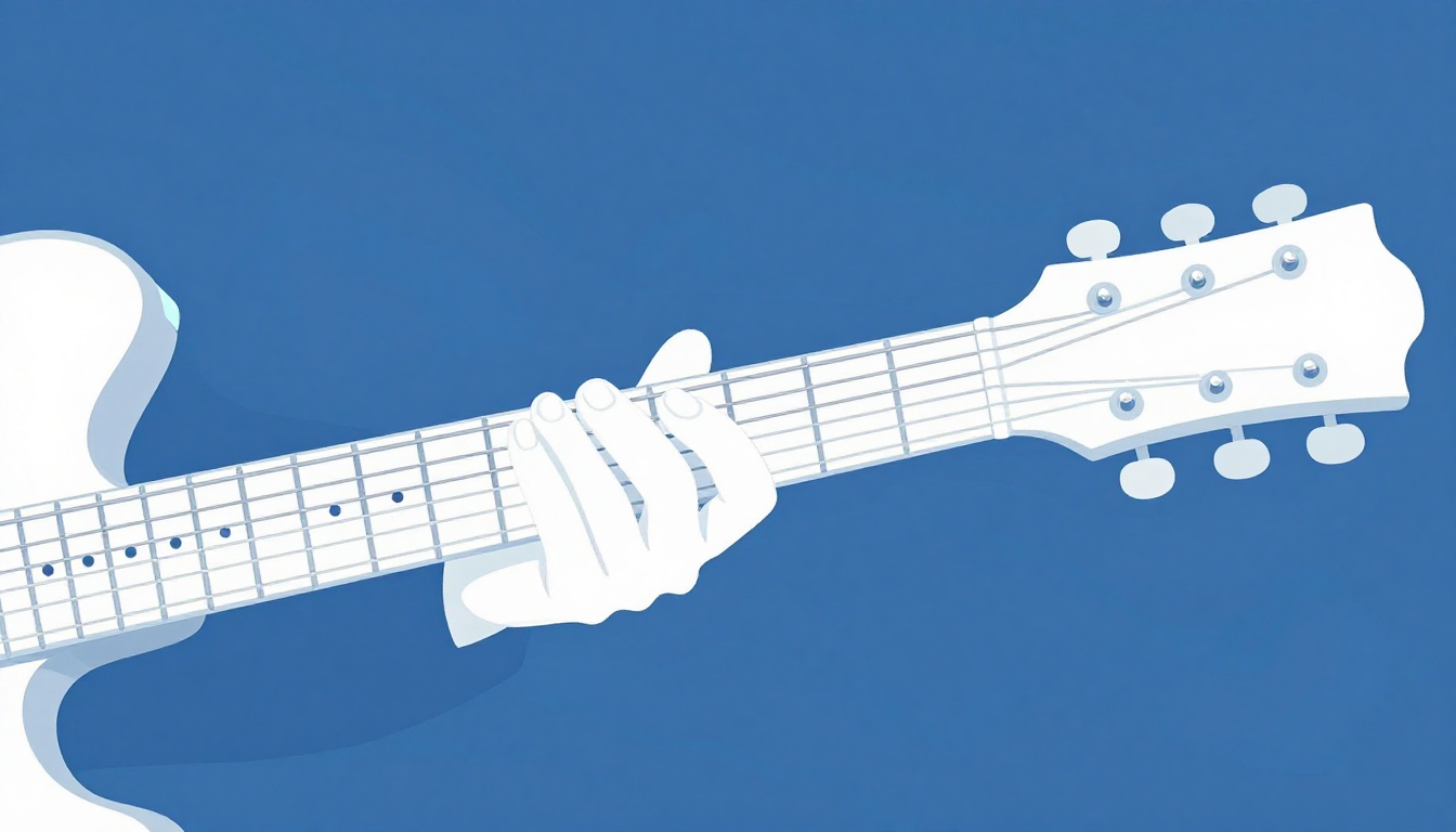 A wide shot of a left hand's fingers spread across the low frets of an acoustic guitar neck, playing a scale that spans several strings