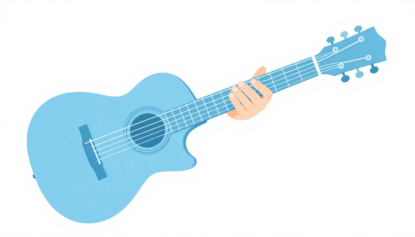 A side view of a hand gripping an acoustic guitar neck, thumb positioned behind the fretboard for leverage