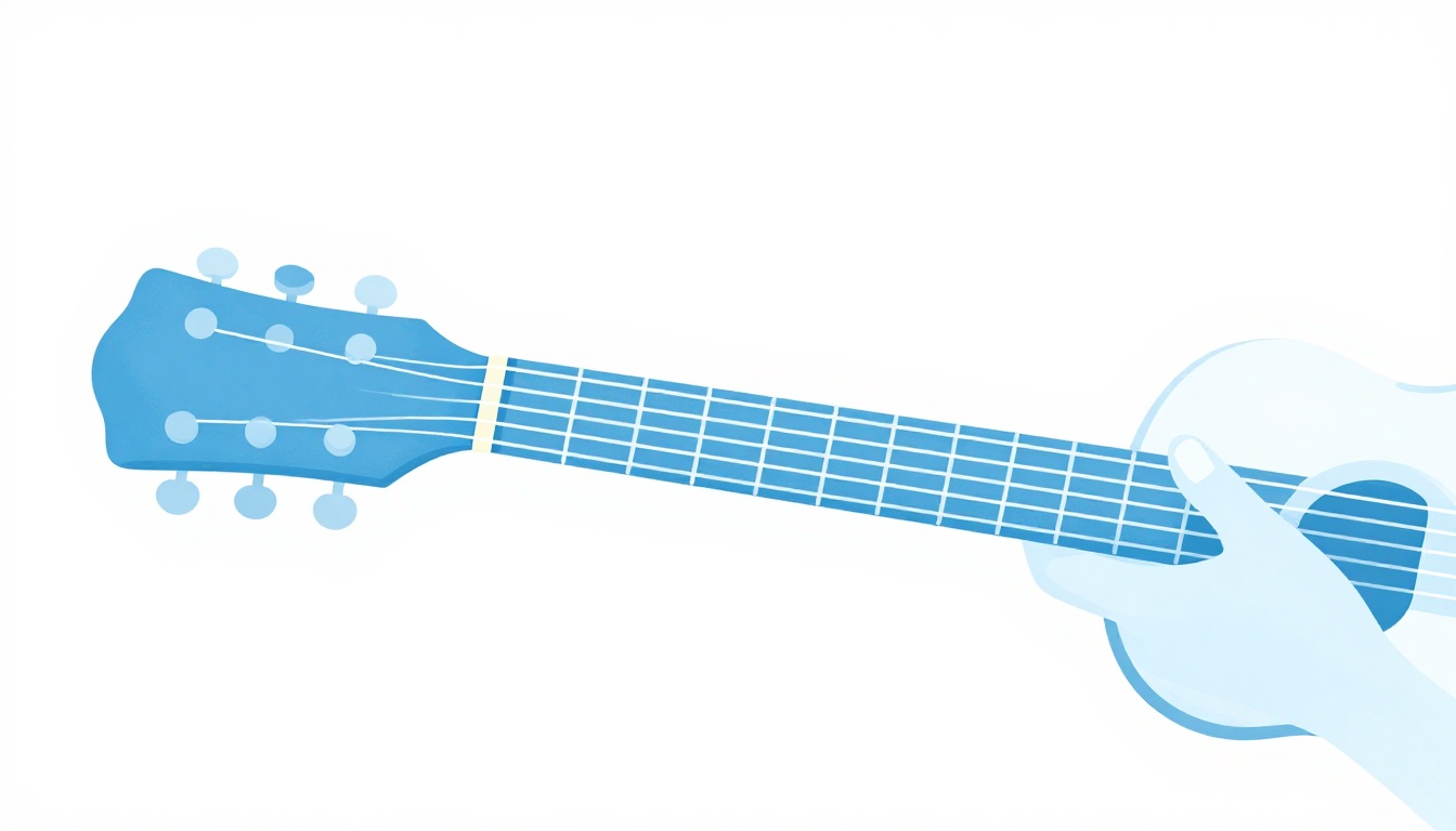 A side profile of a guitarist's wrist and hand angled while holding a barre chord on an acoustic guitar