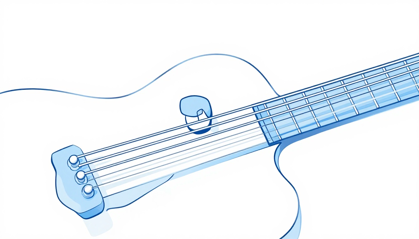 An extreme close up of guitar strings near the nut of an acoustic guitar, showing the gap between the strings and the frets