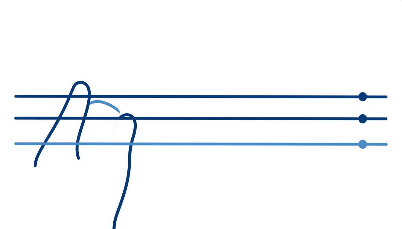 A close up of a left hand index finger barring only the top three strings near the first fret of a guitar neck
