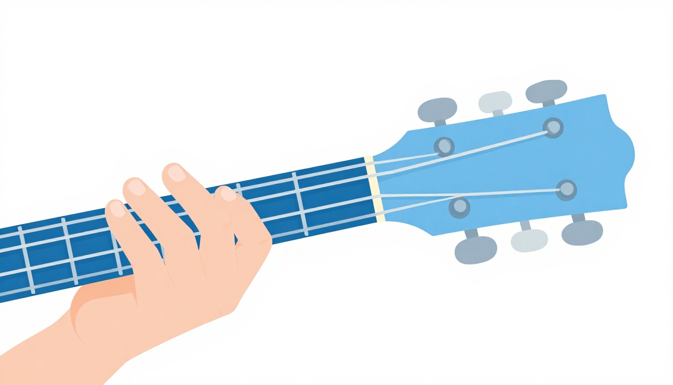 A close-up of a left hand barring a guitar neck at the third fret to form the G minor chord