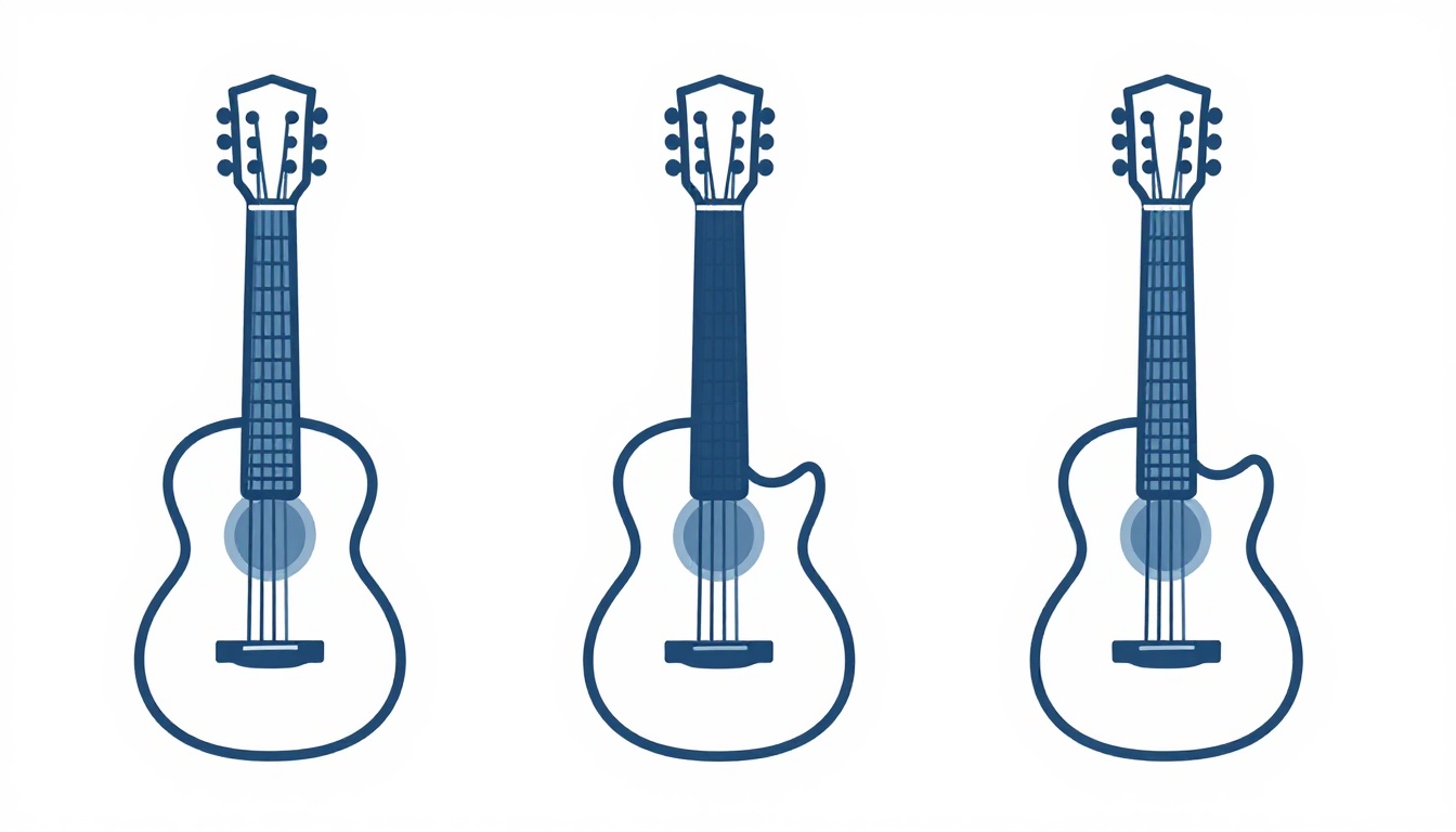 Three guitar necks side by side showing a hand forming different G minor chord shapes at different positions