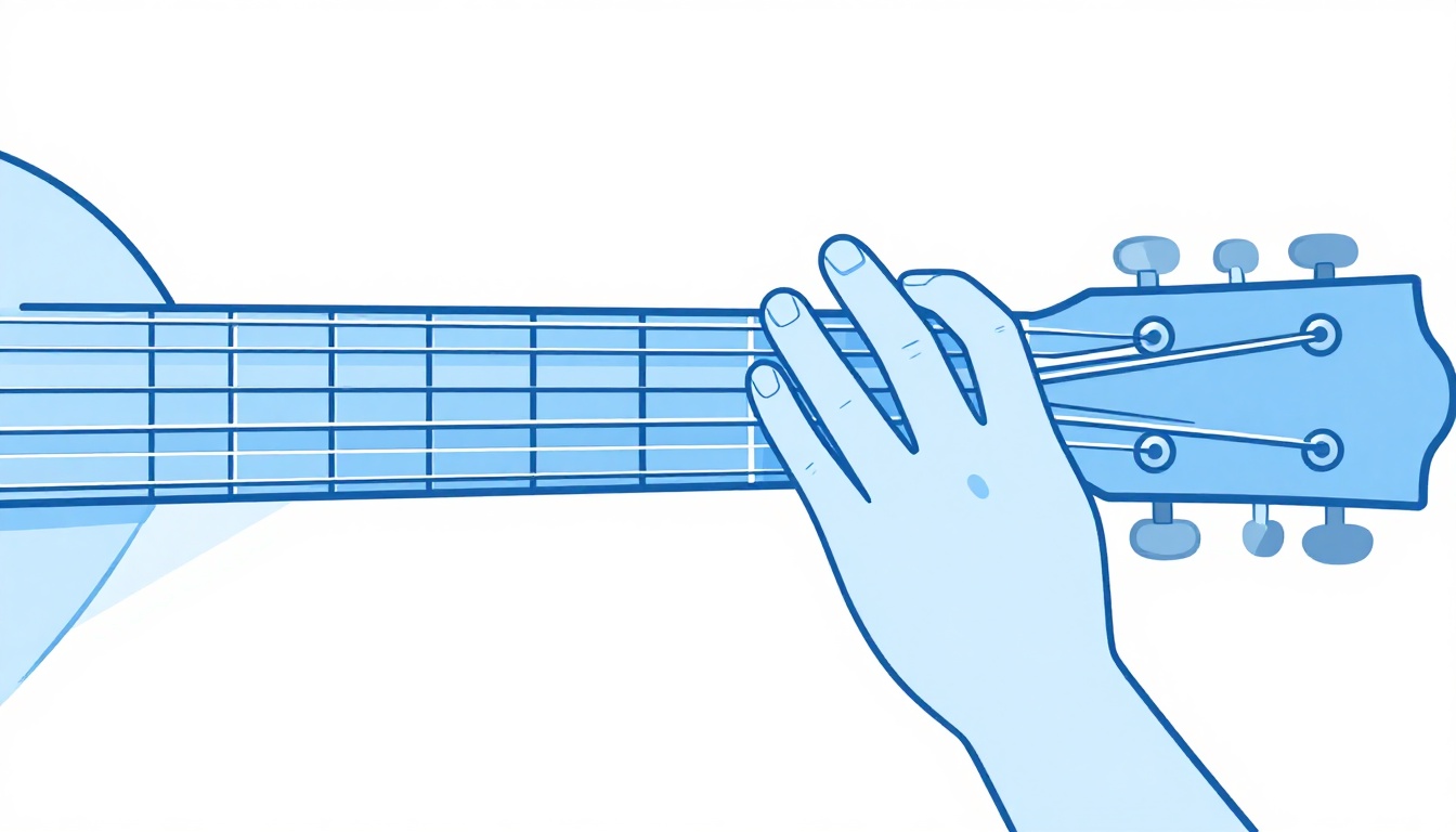 A close-up of a right hand fingerpicking a guitar while the left hand holds a chord shape on the neck
