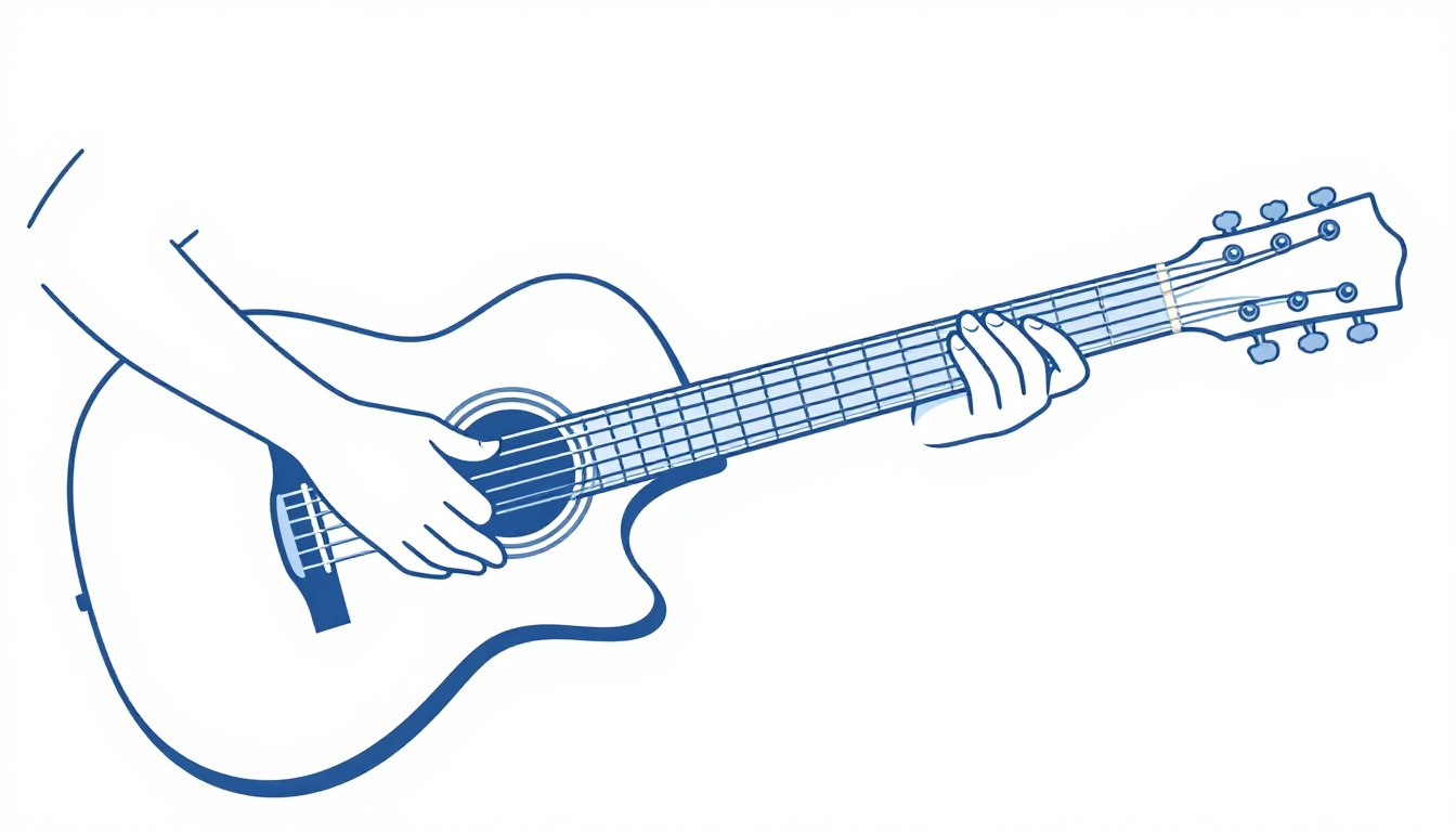A capo clipped onto a guitar neck with a left hand forming an open chord shape behind it
