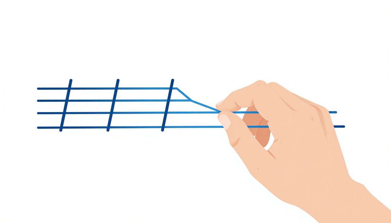 A close-up of a left hand fingering an open Gsus2 chord on an acoustic guitar neck with the A string left open