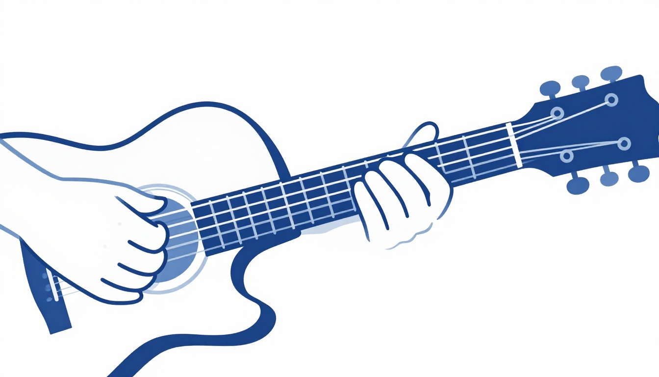 A close-up of a curled ring finger fretting a string while an open string rings clearly beside it
