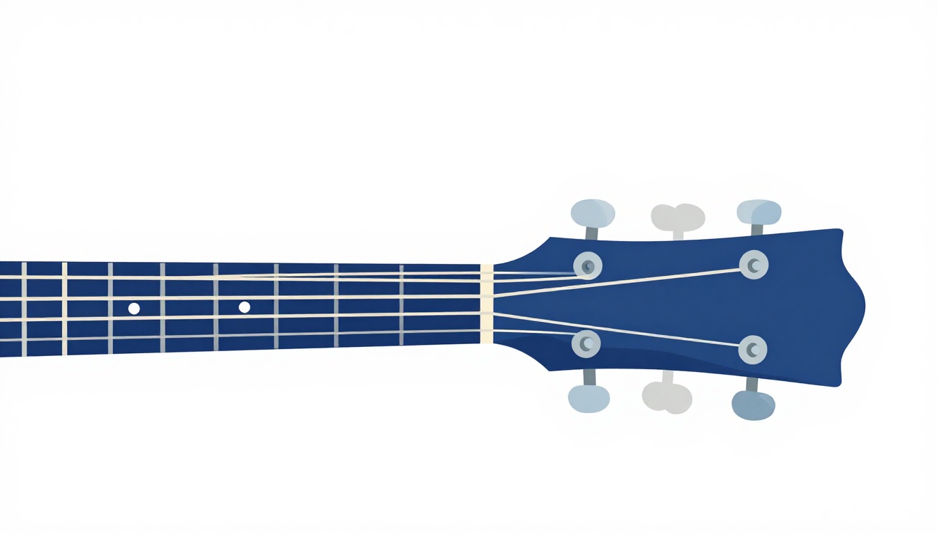 A close up of a spring-loaded trigger capo squeezed onto the neck of an acoustic guitar