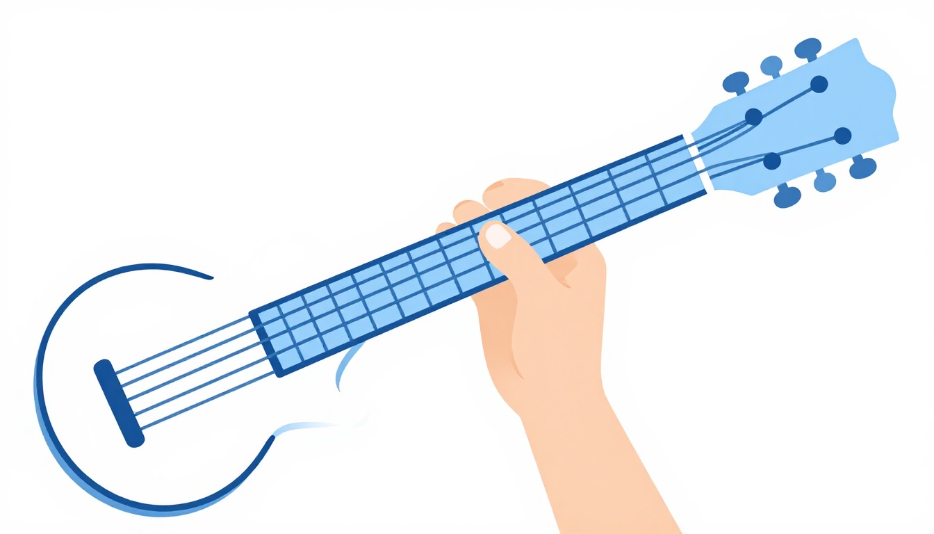 A close-up of a finger pressing a fretted string on a guitar neck while the neighboring open string is shown clearly separated from it