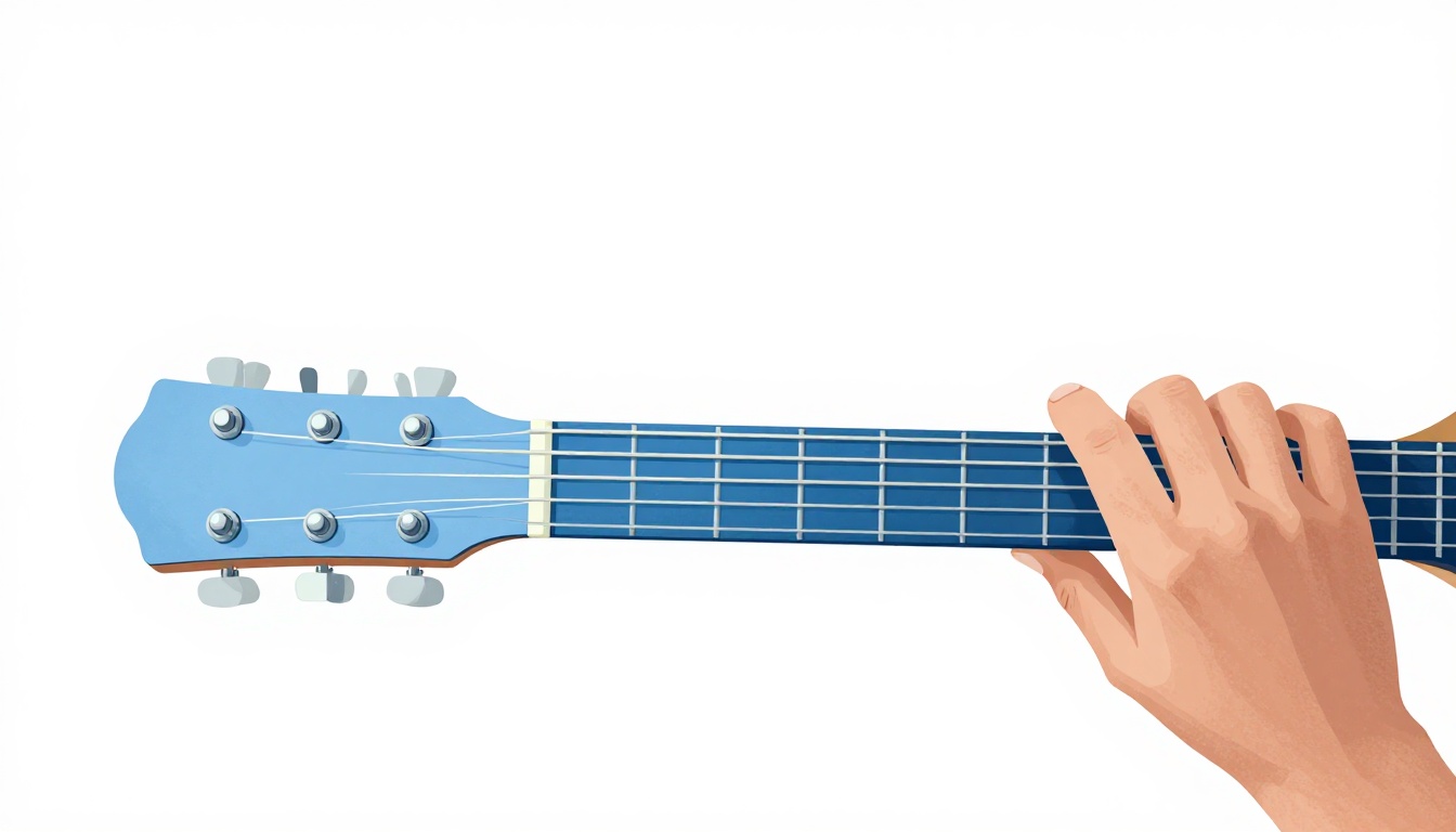 A hand pausing over a guitar fretboard mid-drill, checking a fret against the note chart